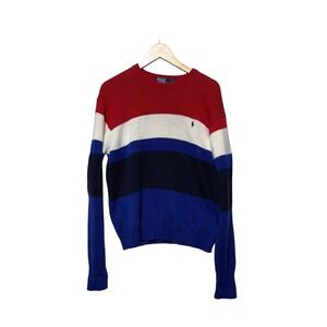 Polo Ralph Lauren Mens Colorblock Striped Cotton Knit Sweater Red White Blue M